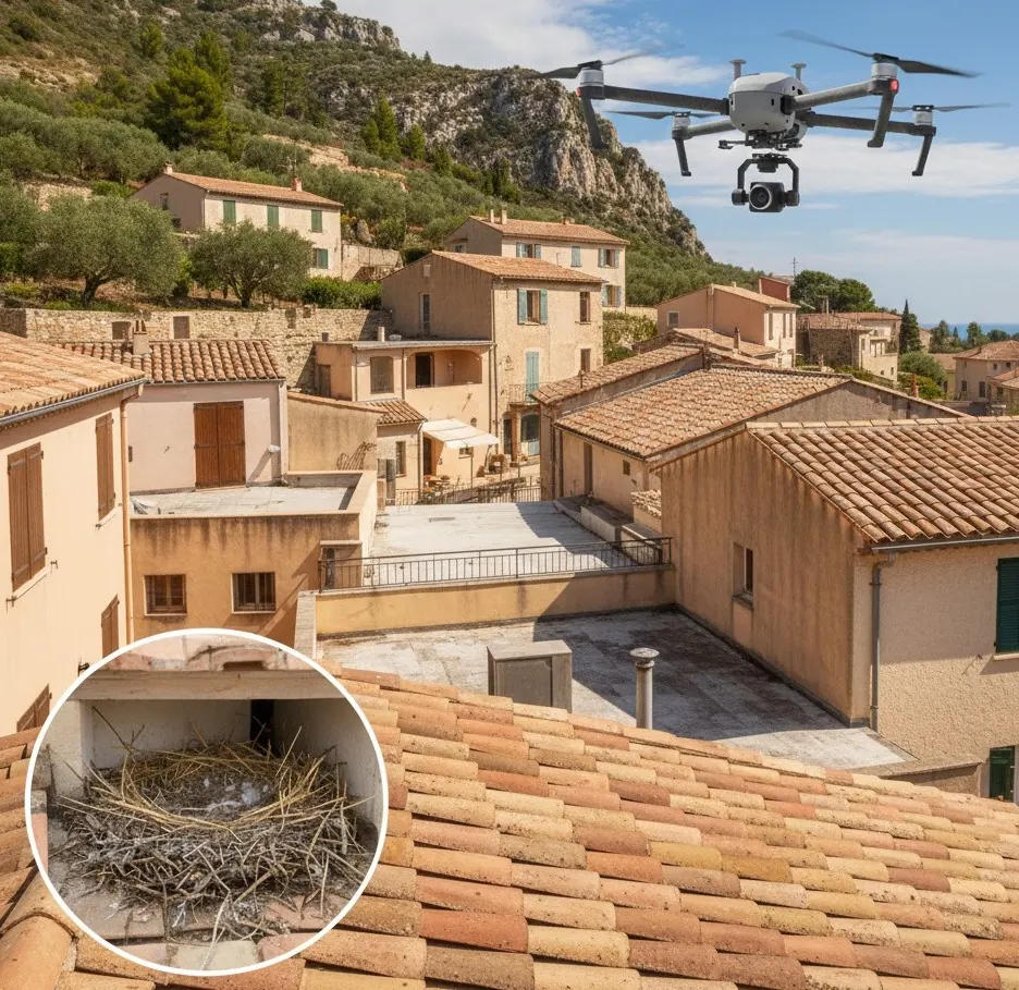 Drone inspectant des toitures en tuiles